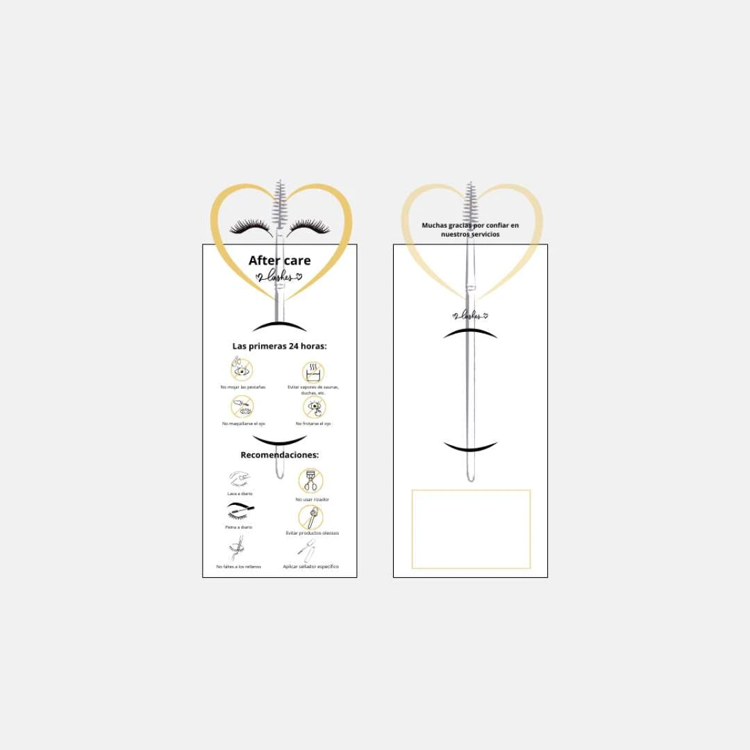 Tarjeta Cuidados Posteriores Extensiones De Pestañas - 20 Unidades 1 Tarjeta Cuidados Posteriores Extensiones De Pestañas - 20 Unidades