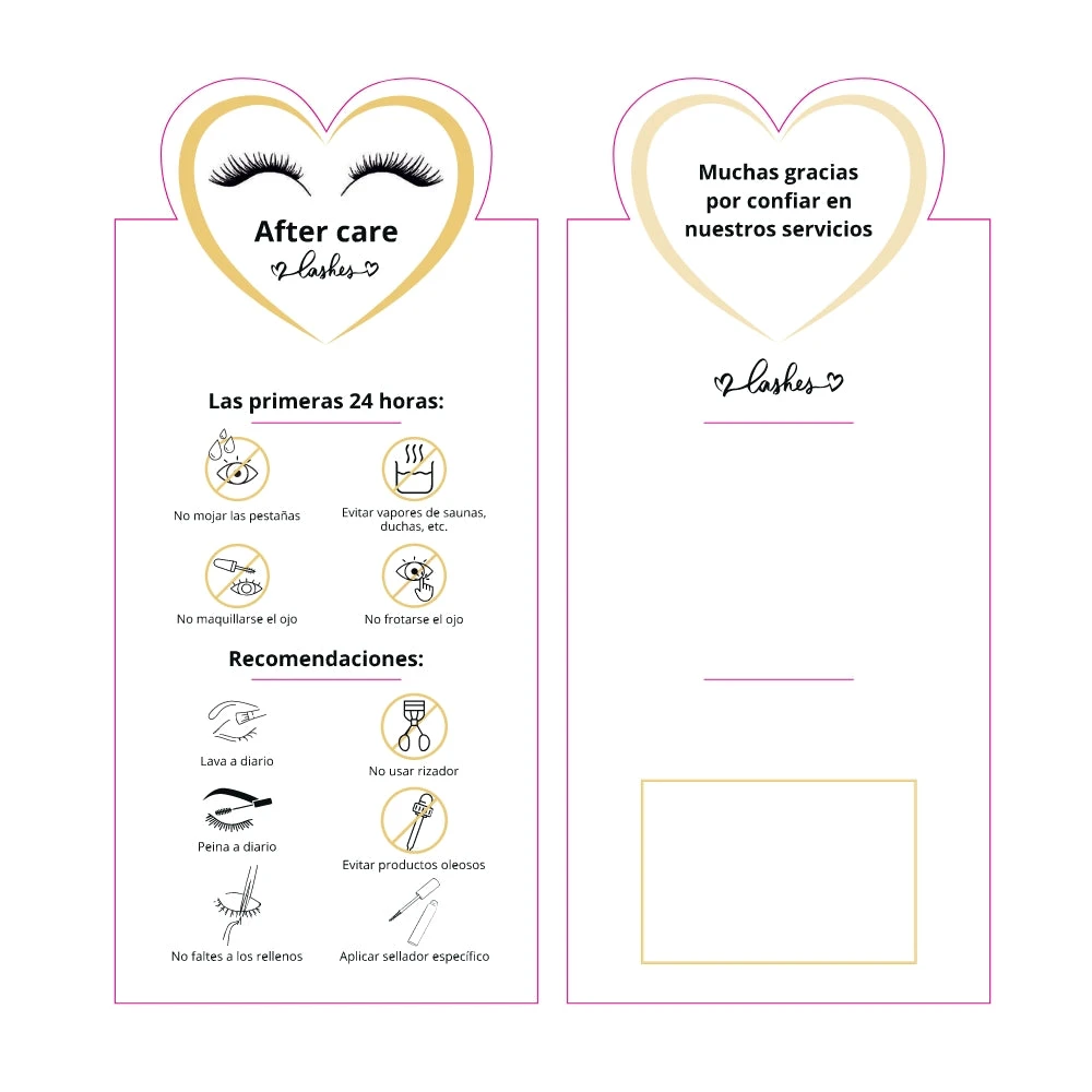 Tarjeta Cuidados Posteriores Extensiones De Pestañas - 20 Unidades 3 Tarjeta Cuidados Posteriores Extensiones De Pestañas - 20 Unidades - Imagen 3